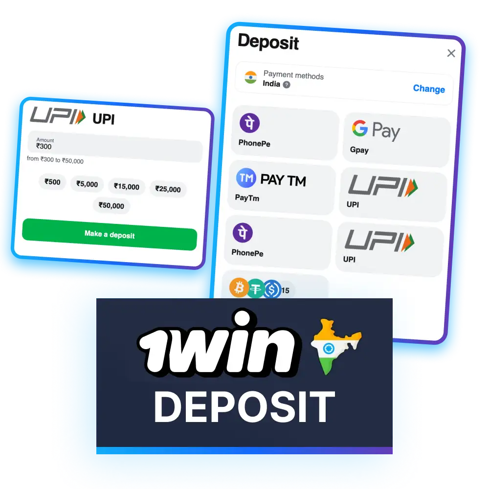 Available payment systems for Indian users on the 1win website.