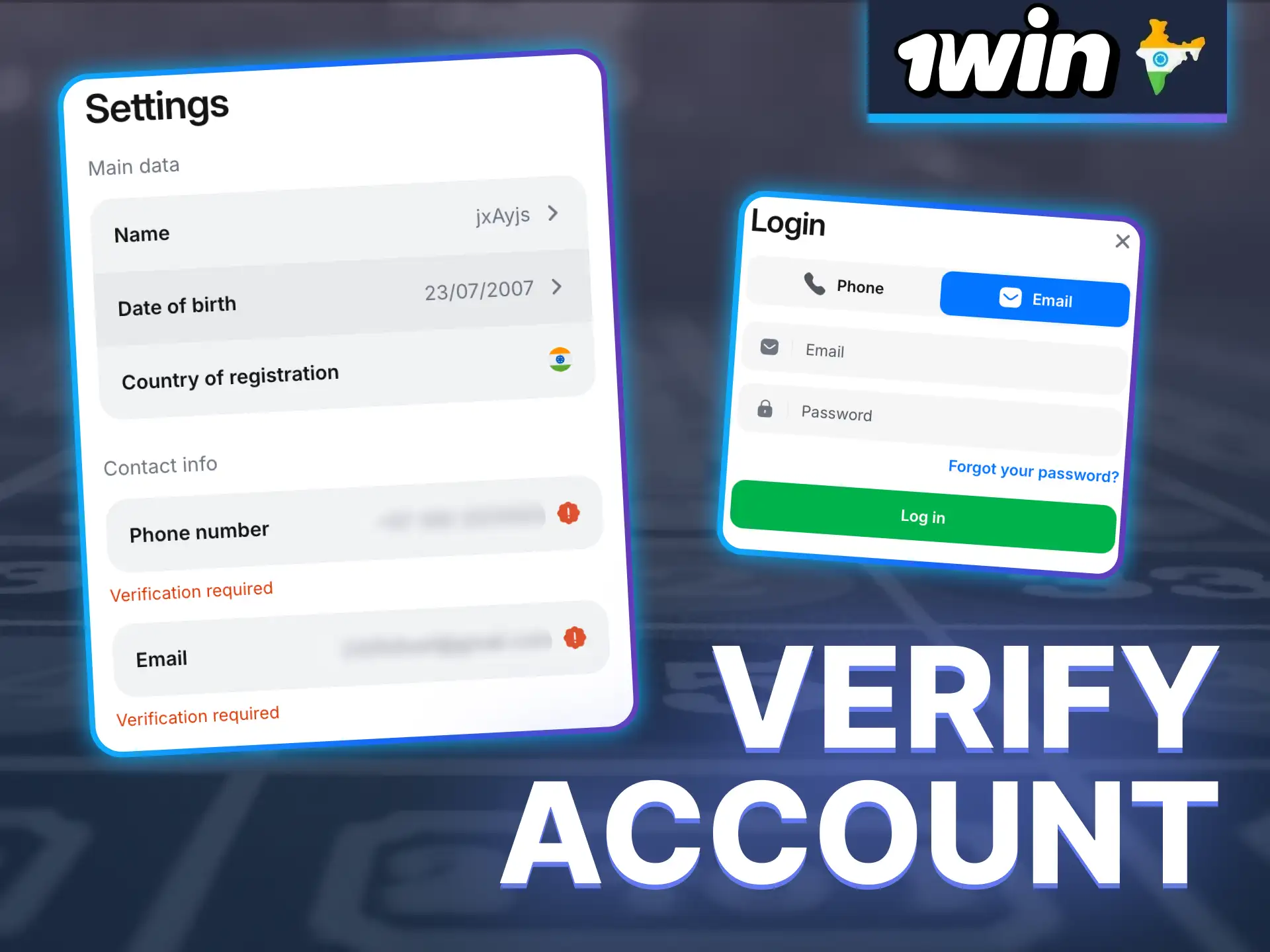 Verification of 1win account to be able to withdraw money.