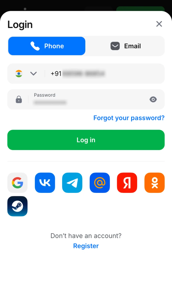Log in to the 1win if you have an account.