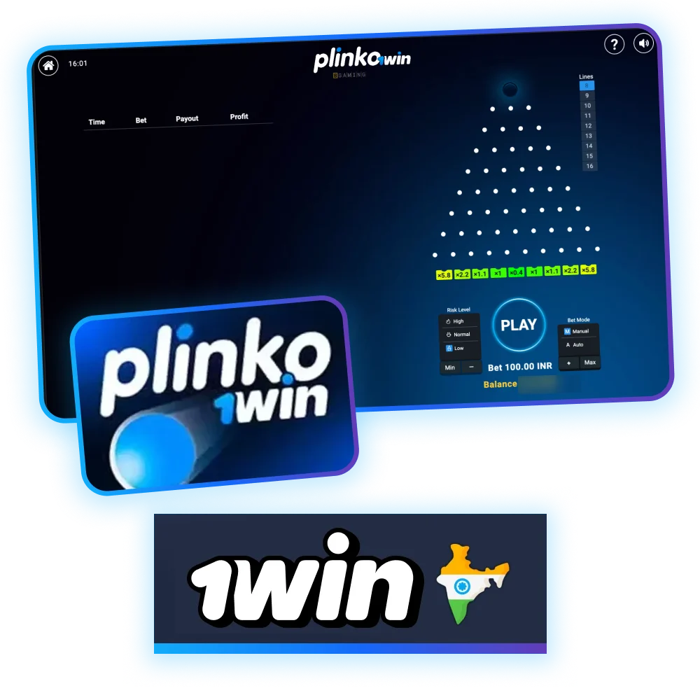 Throw the ball and see where it falls in the Plinko game at 1win.