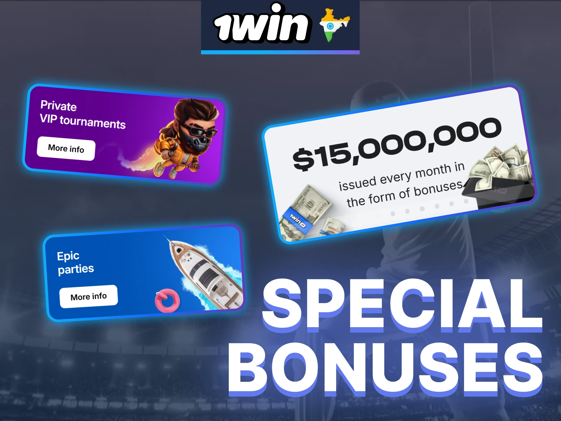 Join private tournaments and claim massive special bonuses at 1Win.