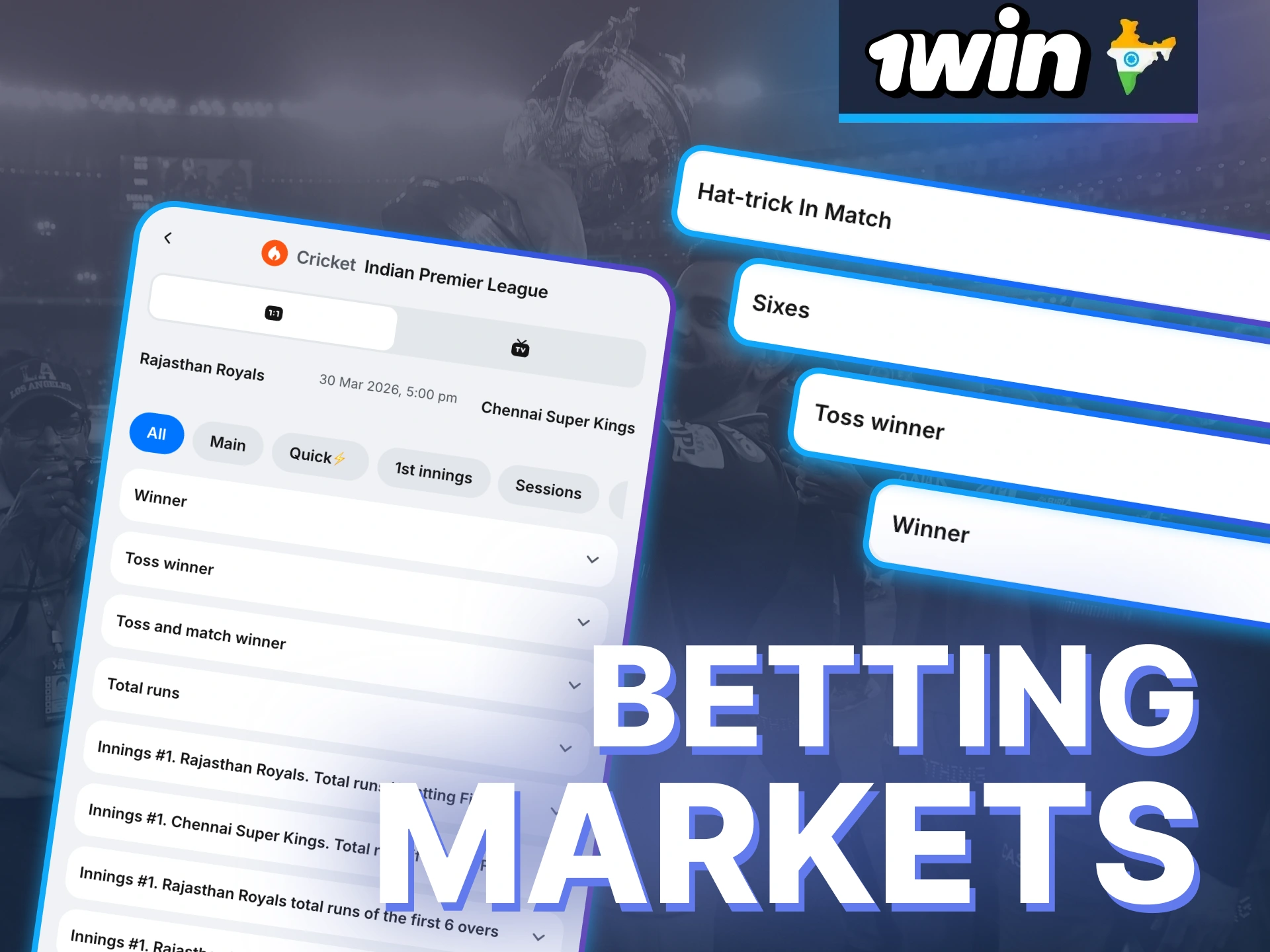 Elevate your strategy with 1win and access a broad range of IPL markets for more precise betting choices.